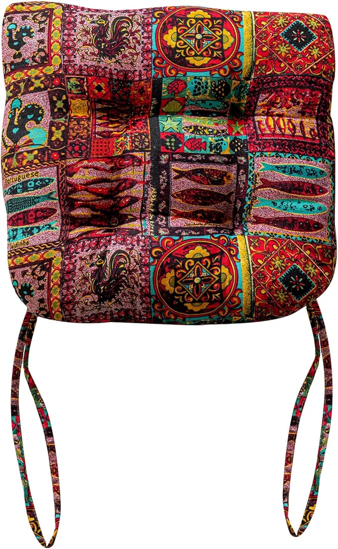 vctops Boho Chair Cushions with Ties Patchwork U-Shaped Soft Cozy Cotton Linen Chair Pads Non Slip Seat Cushions for Indoor Dining Room and Kitchen Chairs (Tan,18"x18")