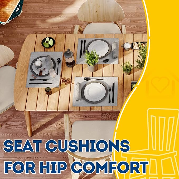 AAAAAcessories D-Shaped Chair Cushions, 2" Thick Dining Chair Pads with Ties and Removable, Machine-Washable Cover, 17" x 16", Set of 6, Oatmeal Beige