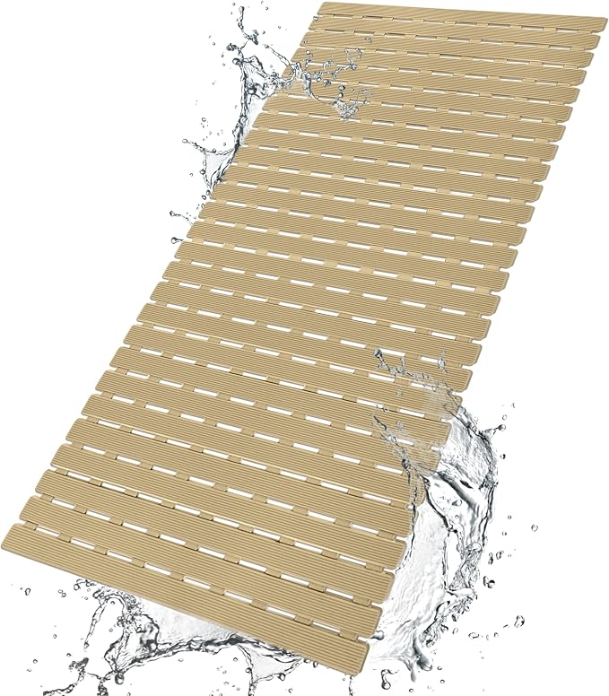 BEMISO Shower Mat Non Slip Bathtub Mat with Suction Cups and Drain Holes 37.4 x15.7 Inch Bath Mat for Tub & Shower.Easy Dry,Easy to Cut,Eco-Friendly