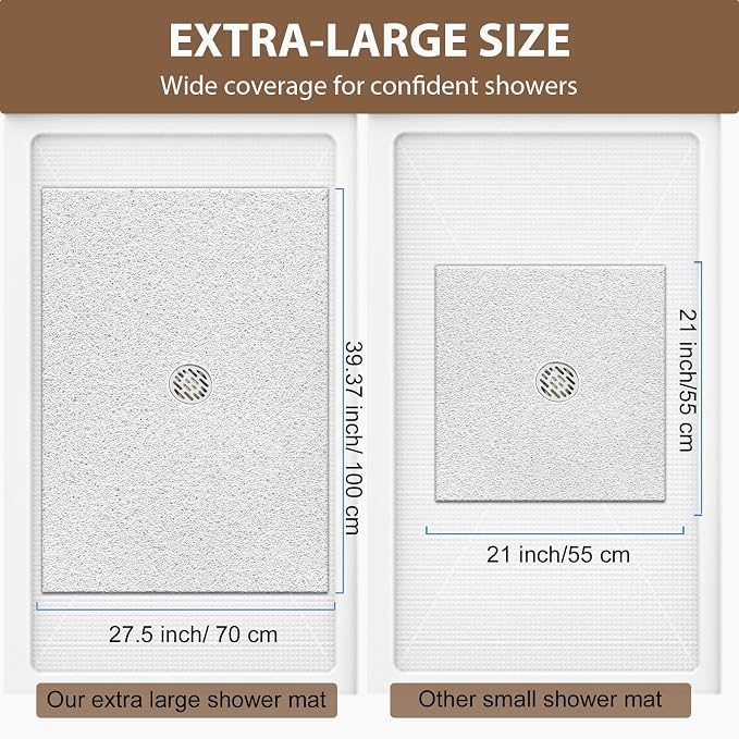 Shower Mat Non Slip: 39.4 x 27.5 Inch Extra Large Shower Mats for Inside Shower with Drain Hole - Soft PVC Loofah Anti Slip Shower Stall Mat for Walk-in Shower and Bathroom, Quick Drying