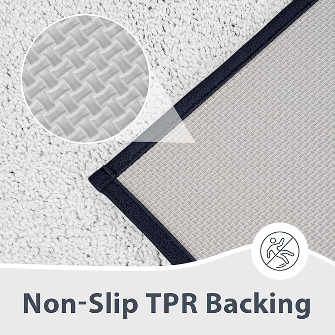 anllugs Bathroom Rugs 24" x 60", Non-Slip Extra Soft Absorbent Bath Rugs, Machine Washable Quick Dry Bath Mats for Bathroom Floor, Shower, Bathtub and Sink, Navy Blue & White