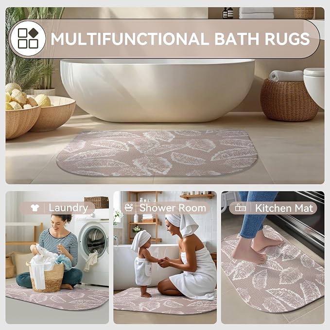 YDKGL Half Circle Bath Mat, Thin Bathroom Rugs Fit Under Door Quick Dry Non Slip Washable Bathroom Mat with Rubber Backing, Absorbent Half Round Shower Rug