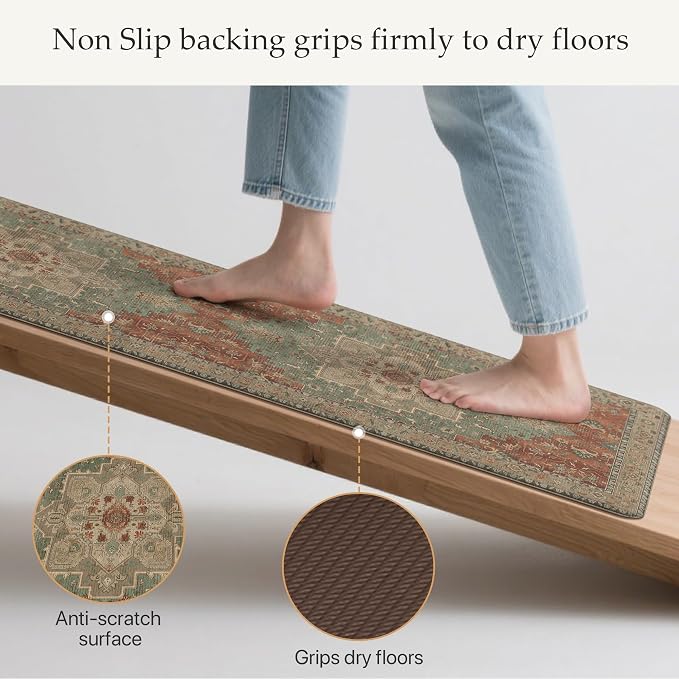 GENIMO Kitchen Mats for Floor 2PCs, Washable Anti Fatigue Mat for Cushioned, 17.3"x47"+17.3"x30", Waterproof Kitchen Rugs, Non Slip Comfort Standing Mat Rug for Home, Sink, Laundry, Multi