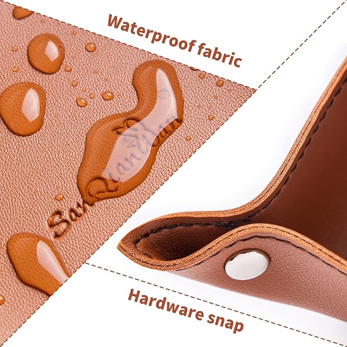 Leather Jewelry Valet Tray for Women and Man, Portable Entryway Table Tray Bedside Nightstand Desk Tray Small Catchall Travel Dish Plate for Key,Wallet,Watch,Coin (2PCs Brown-B)