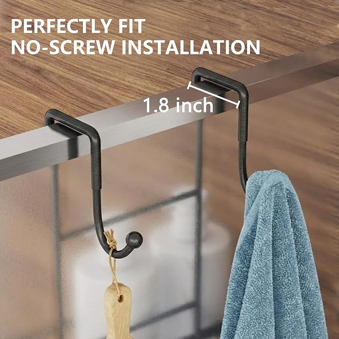 OMAIRA Over The Door Shower Caddy Hanging, 3-Tier Shower Organizer Hanging with 8 Hooks & Soap Holder, Height-Adjustable Rustproof Bathroom Shelf for Shower Door, No Drilling Storage Rack, Black