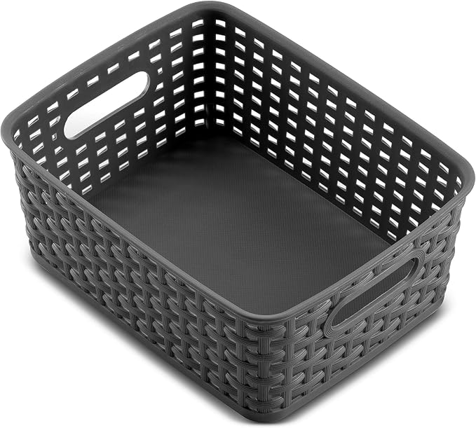 Set of 6 Plastic Storage Baskets - Small Pantry Organizer Basket Bins - Household Organizers with Cutout Handles for Kitchen Organization, Countertops, Cabinets, Bedrooms, and Bathrooms