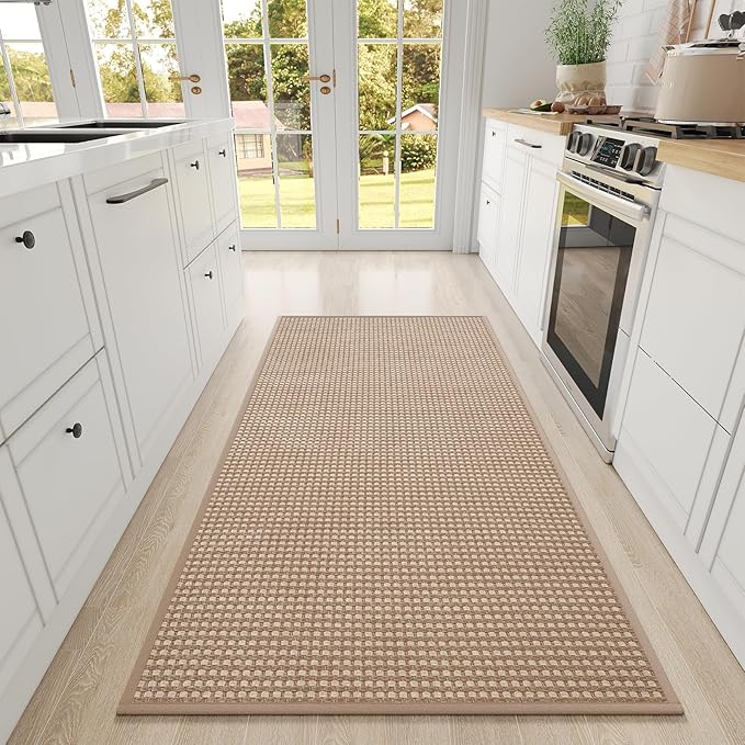 YDKGL Large Kitchen Runner Rugs Long Kitchen Mat Non Slip Washable, Super Absorbent Soft Chenille Braided Kitchen Mats for Floor, Rubber Backing Kitchen Sink Standing Mat, Easy Clean, Brown 36"x71"