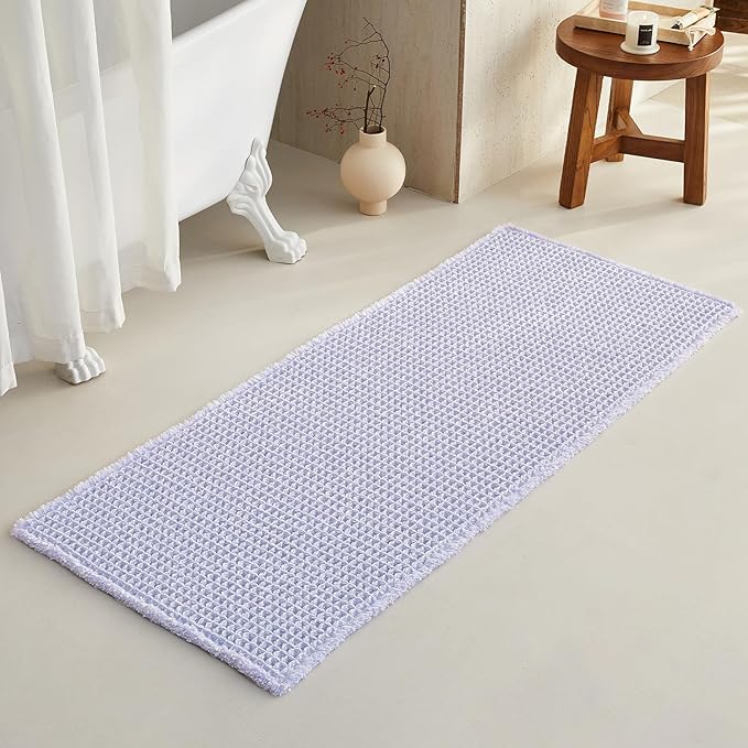 TYUU Waffle Runner Rug Bathroom, Boho Bathroom Rugs Non Slip Washable Long Super Absorbent Quick Dry Cute Bath Mat Farmhouse Bath Mat, 60''x24'' Lavender Cream