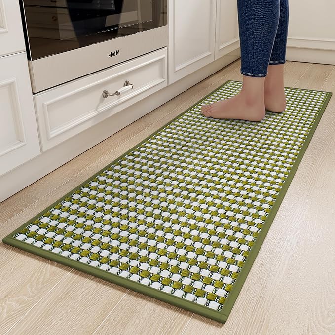 YDKGL Kitchen Runner Rugs Non Slip Washable, Super Absorbent Soft Chenille Braided Kitchen Mats for Floor Rubber Backing Sink Mat Standing Hallway Floor Mat, Easy Clean, Green 17"x59"