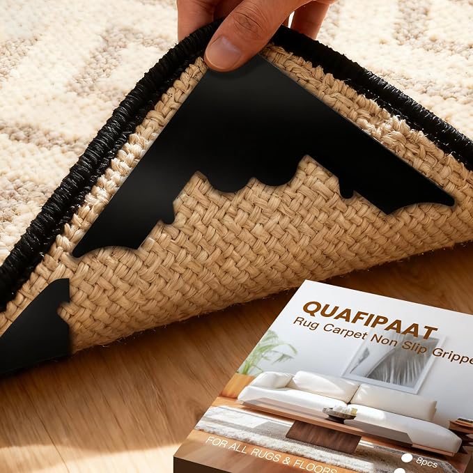 Rug Carpet Non Slip Grippers 24PCS, Reusable Non-Slip Rug Pads，Double Sided Mat Corner Gripper Tape,Strong Adhesive Rug Stickers,Grippers for Area Carpet,No Damage Removable for Hardwood Floors