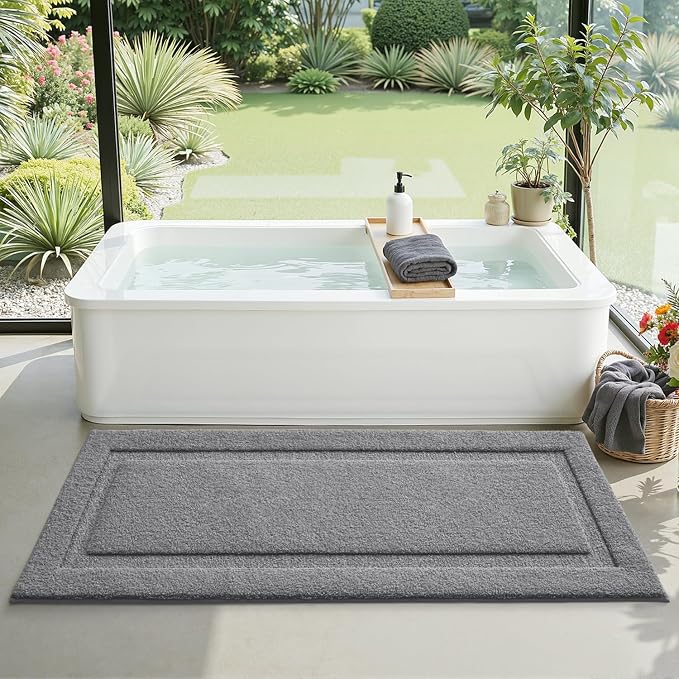 LUMI Extra Large Ultra Soft Bathroom Rugs Non Slip with Rubber Backing, Absorbent Washable Bath Mat Quick Dry, Upgraded Premium Microfiber Plush Carpet for Bathtub and Shower Floor, Dark Grey, 24x60