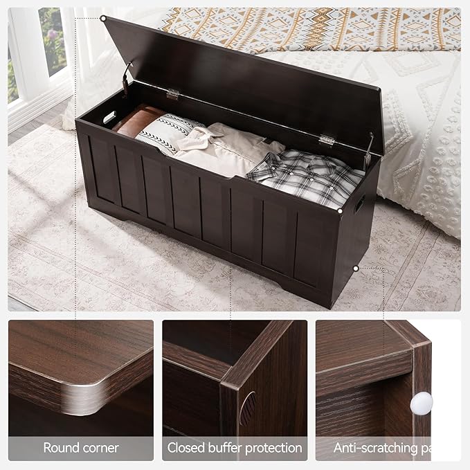 VANKILEY 47.2" Storage Chest Extra Large, Storage Trunk with 2 Safety Hinges, Wooden Storage Bench, Shoe Bench, 47.2x15.7x19.1 Inch, Easy Assembly, for Bedroom, Living Room, Entryway, Espresso