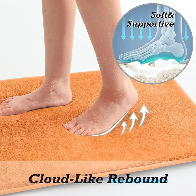 HUXMEYSON Bathroom Rugs Sets 3 Piece, Non-Slip & Quick Dry Bath Mat Set, Ultra Soft Velvet Bath Rugs for Bathroom, Toilet and Shower Floor, Orange