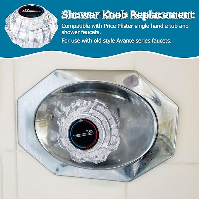 Dreyoo Shower Faucet Handle Replacement for 940-240, Compatible with Price Pfister Old Style Avante Series, Clear Acrylic Shower Knob Replacement for Single Handle Tub Faucet(Water Drop Style)