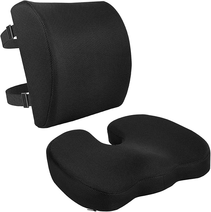 Amazon Basics Comfortable Seat Cushion & Lumbar Support for Office Chairs, Memory Foam with Cooling Gel, Non-Slip, Black