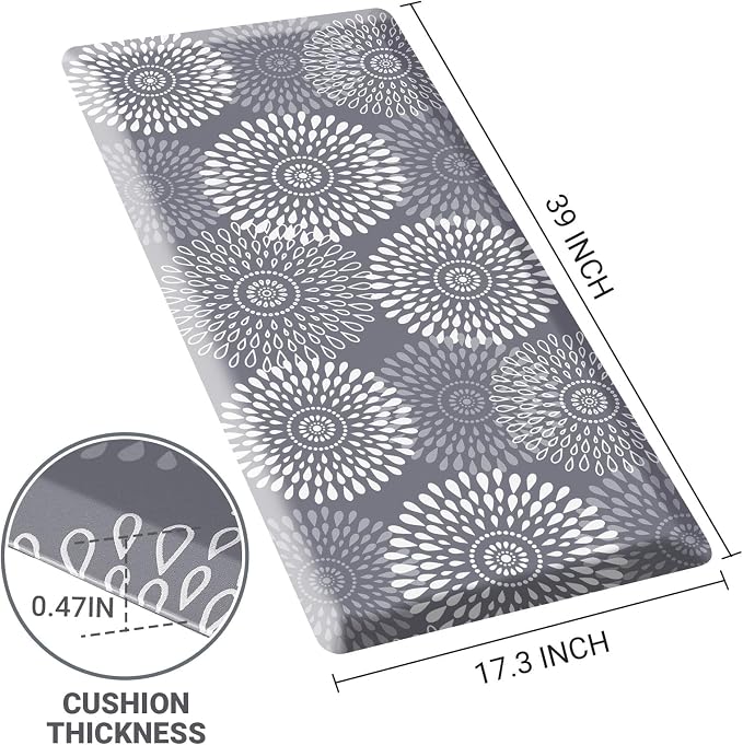 LuxStep Kitchen Mat Waterproof Kitchen Rugs for Floor Cushioned Anti-Fatigue Mat Non-Slip Standing Desk Mat Comfort Floor Mats for House Sink Office 17.3" x 39" Grey