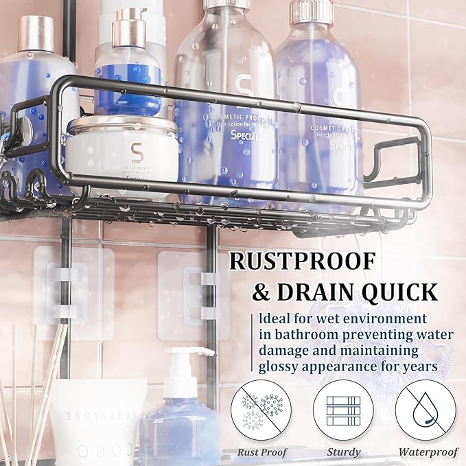 Skyapex Hanging Shower Caddy Bathroom Organizer - Over The Shower Head Adjustable Rack for Tall Showerheads, Extra Large Storage Shelf with Soap Holder for Big Shampoo Bottles
