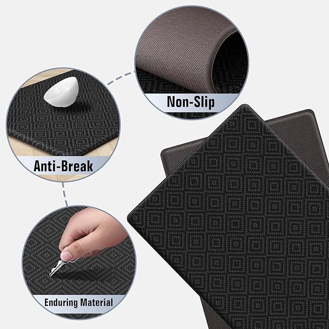 Mattitude Kitchen Mat 2PCS Kitchen Rugs Cushioned Anti-Fatigue Rug Waterproof Standing Desk Mat Kitchen Mats for Floor Kitchen Rug Set for Kitchen, Sink, Office 17.3"×30"+17.3"×59" Black