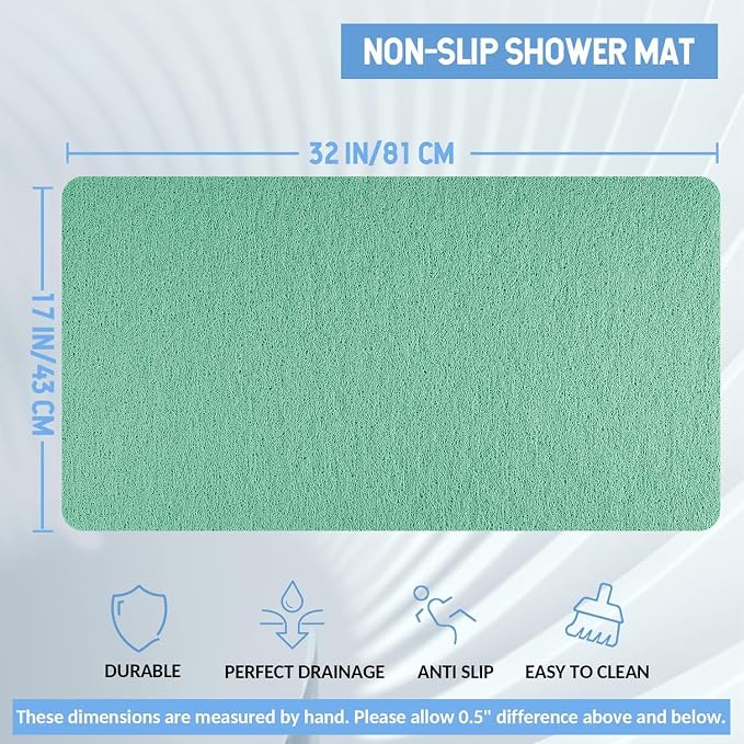 Hargiis Non-Slip Bathtub Mat, Anti Slip Shower Mat, Fast Drying Bathtub Mats, Foot Scrubber Mat, Anti Slip Mat for Tub, Floor, Bathroom, Kitchen, Home, Hotel (Light Green 32"×17")