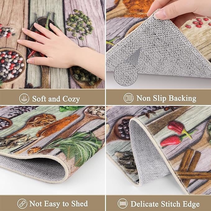 Vaukki Boho Kitchen Rug Sets 3 Pieces, Washable Kitchen Mats for Floor, Non Slip Soft Kitchen Area Rug Floor Mat for Kitchen, Laundry Room and Hallway (Spice-Colorful, 20''x32''+20''x47''+20''x59'')