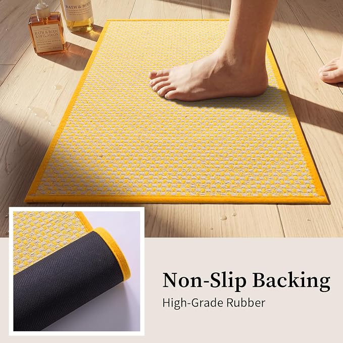 YIHOUSE Thin Bath Mat Yellow Bathroom Rugs Sets 3 Pieces, Non Slip Absorbent Bath Mats Quick Dry, Woven Braided Rugs Washable, Rubber Tapetes para Baño for Bathroom Toilet,Bathtub