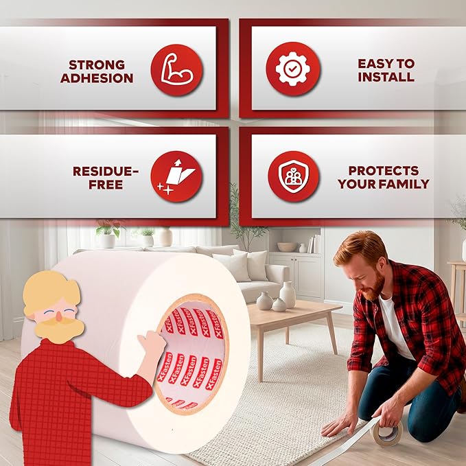 XFasten Double Sided Carpet Tape for Area Rugs, 4 Inch x 30 Yards – Heavy Duty Anti Slip Rug Grip Tape, Works as Rug Gripper, Residue Free, Wood Safe, Easy Removal for Hardwood and Laminated Floors