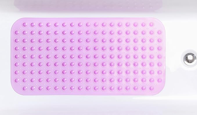 Large Non-Slip Bathtub & Shower Mat 31 inch x16 inch (Smooth/Non-Textured Tubs Only) Safe, Clean, Machine-Washable, Superior Grip&Drainage, Vinyl, Transparent Purple, Medium