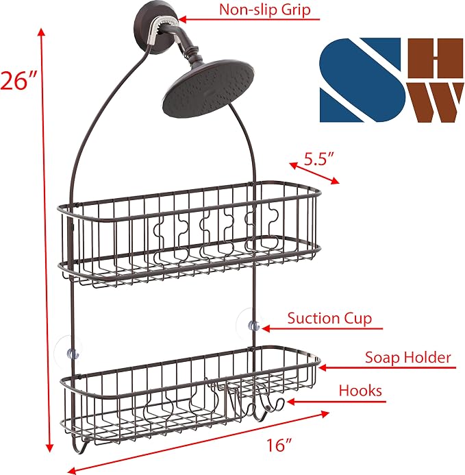 Simple Houseware Bathroom Hanging Shower Head Caddy Organizer, Bronze (26 x 16 x 5.5 inches)