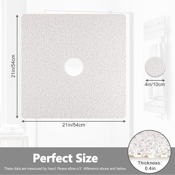 Shower Mat Non Slip: 21 x 21 Inch Square Shower Mats with Drain Hole in Middle - Soft Loofah Quick Drying Matt for Shower Stall