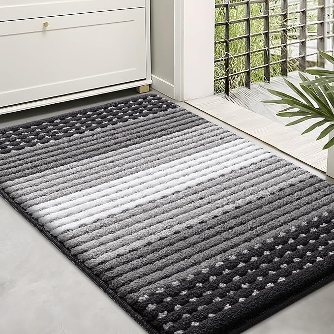 Kitinjoy Indoor Outdoor Door Mat, 36x24 Non-Slip Absorbent Dirt Trapper, Low-Profile Washable Inside Entrance Front Floor Mat, Sturdy Soft Entry Dotted Ombre Doormats for Entryway, Grey