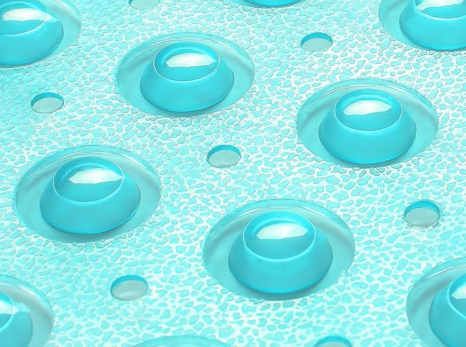 Extra-Long Non-Slip Bathtub & Shower Mat 39”x16” (Smooth/Non-Textured Tubs Only) Safe, Clean, Machine-Washable, Superior Grip&Drainage, Vinyl, Transparent Turquoise (Green-Blue)