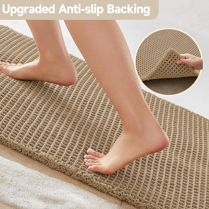 TYUU Waffle Runner Rug Bathroom, Long Boho Bathroom Rugs Non Slip Washable Super Absorbent Quick Dry Farmhouse Bath Decor, 60"x24" / 5'x2' Khaki