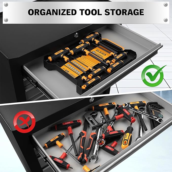 ELEAD 14-Piece T-handle Allen Wrench Set, Metric 2.5mm-10mm & SAE 1/8"-3/8" Portable Hex Key, Long Arm Allen Key Set with Storage Box for Basic Home Repair and Mechanical Maintenance