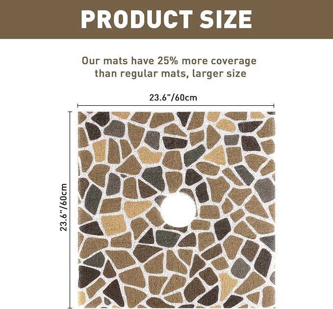 Square Shower Mat Non Slip: 24 x 24 Inch Extra Large Shower Mats with Drain Hole in Middle - PVC Loofah Anti Slip Shower Floor Matt for Inside Shower