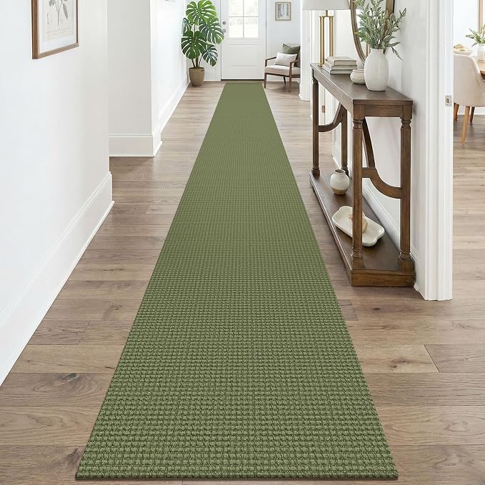 KOZYFLY Braided 2x20 Runners Rugs for Hallway, Extra Long Washable Runner Rug, Woven Non Slip Kitchen Runner, Cotton Entryway Rug, Floor Carpet for Entry, Aisle, Hall, Olive Green/Earthy Green