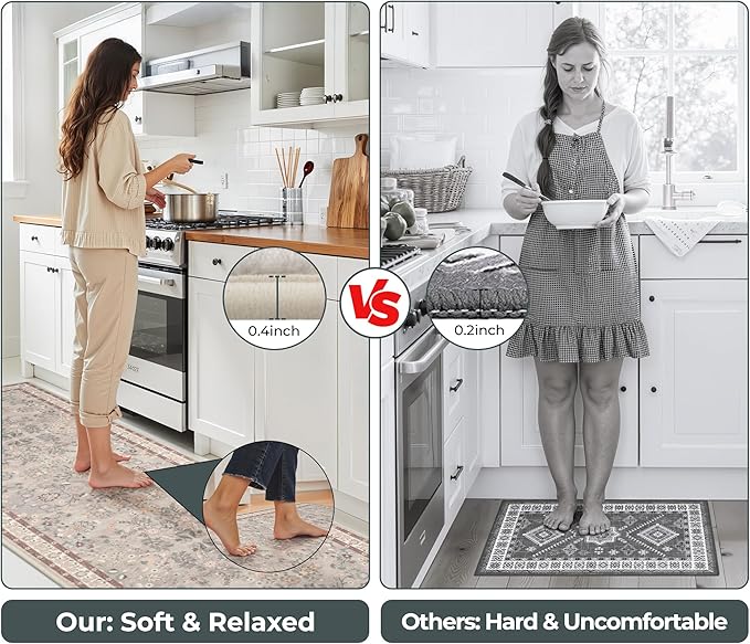 GRANNY SAYS Boho Kitchen Rug Sets of 2, Non Slip Washable Faux Wool Kitchen Mats for Floor, Thick Soft Anti-Fatigue Comfort Standing Mat Runner Rugs for Hallway Laundry Room, Boho Red
