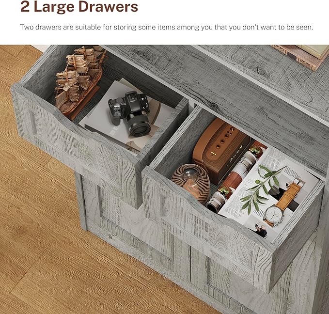 Iwell Tall Storage Cabinet with Adjustable Shelf, Bathroom Cabinet with 2 Drawers, Linen Cabinet for Living Room, Grey