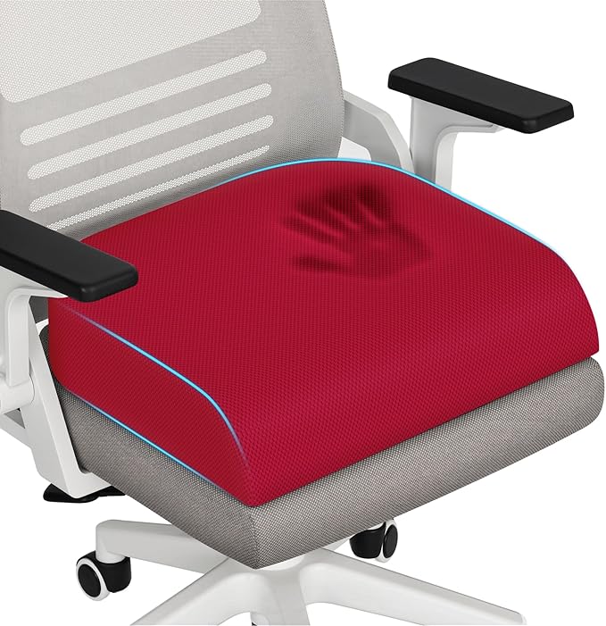 TranquilRelax Large Seat Cushion, Memory Foam Cushion for Long Sitting Hours on Office Chair, Home & Car, Non-Slip Chair Pad for Relieving Back & Sciatica & Hip & Coccyx Pain (Red)
