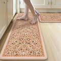 Collive Fall Orange Floral Kitchen Mats, Cushioned Anti Fatigue Kitchens Rugs Set of 2 Non Slip Desk Mats, Waterproof Sink Mat Comfort Standing Rug for Home Office Decoration