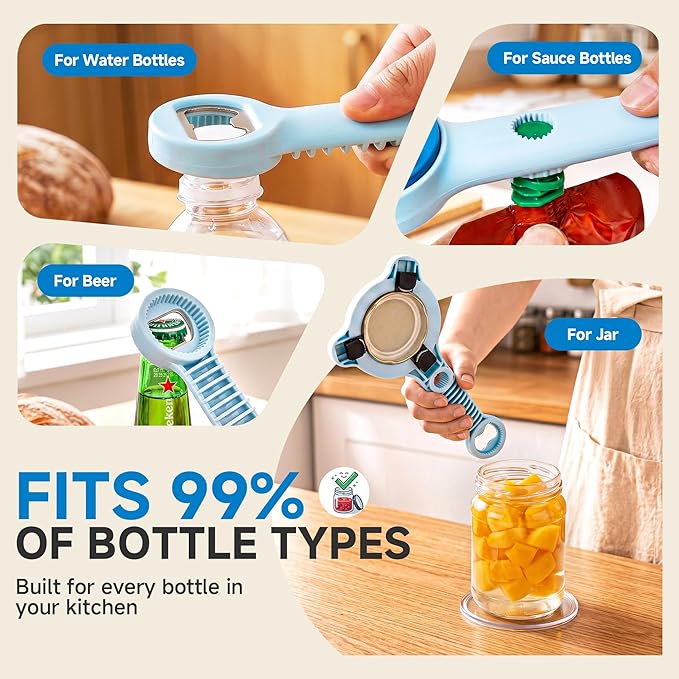 2026 Upgraded 4-in-1 Jar Opener - Adjustable Stainless Steel Lid Remover for Seniors & Arthritis Sufferers, Fits Kitchen Jars, Bottles & Cans Blue(2Pcs)