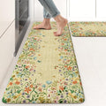 KIMODE Anti Fatigue Mats for Kitchen Floor 17"x47"+17"x29", Brown Butterfly Floral Kitchen Rugs Sets of 2, Cushioned Kitchen Floor Mats, Non Slip Standing Mat for Sink Laundry Office Desk