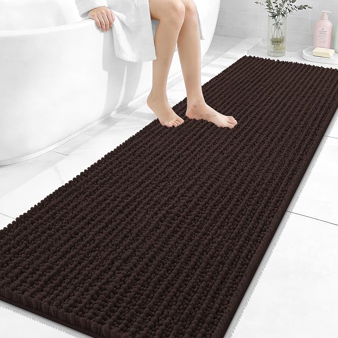 OLANLY Long Bathroom Rugs Runner 70x24, Thick Soft and Absorbent Chenille Bath Mat, Non-Slip, Machine Washable Quick Dry Bath Rugs for Tub Shower Floor, Home Decor Accessories, Brown