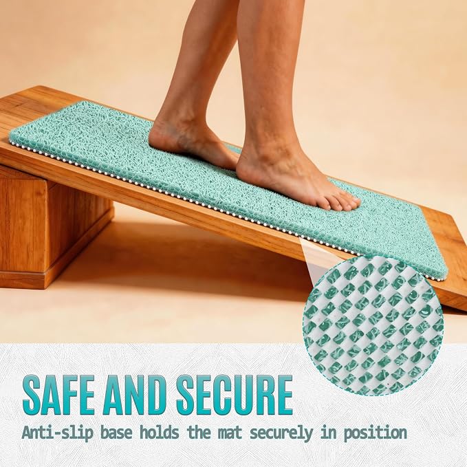 Joyhalo Shower Mat Bathtub Mat Non Slip, Bathmats Non Slip, Quick Drying Foot Scrubber Loofah Mats for Shower, Tub, Bathroom, Home,32x24inch, Aqua