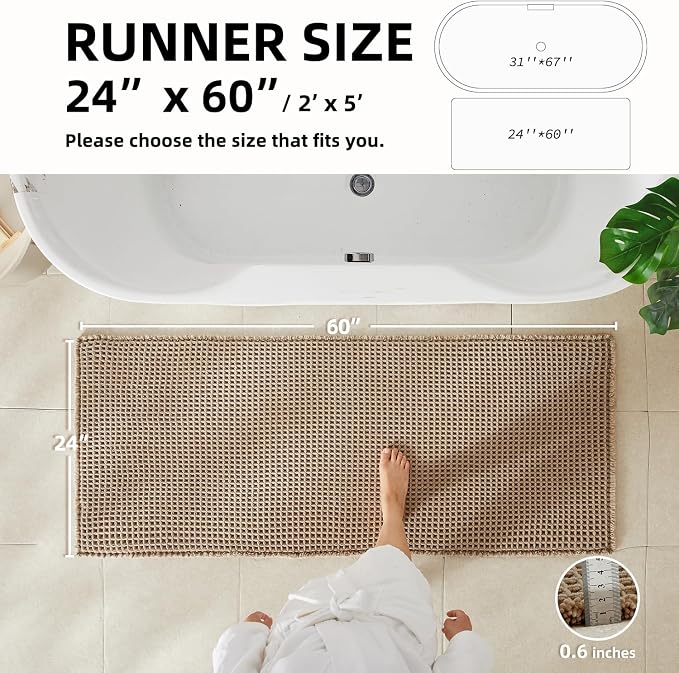 TYUU Waffle Runner Rug Bathroom, Long Boho Bathroom Rugs Non Slip Washable Super Absorbent Quick Dry Farmhouse Bath Decor, 60"x24" Beige