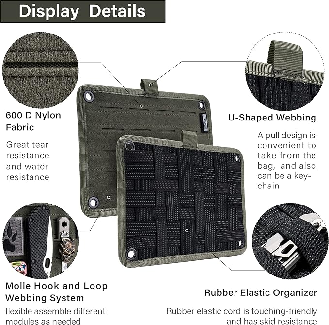 TACTICAL GEEK TCM EDC Organizer Board, Backpack Anti-Slip Elastic Woven Board for Travel Gear, Elastic Grid Organizer for Electronics Accessories Travel Cables Chargers and More Green