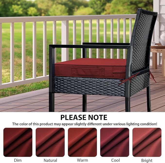 IPYNBAP Outdoor Chair Cushions Set of 4 -Waterproof Outdoor Seat Cushions for Patio Furniture, Patio Chair Cushion with Handle and Ties, Out Door Chair Pads,18.5x16x3-Square, Burgundy