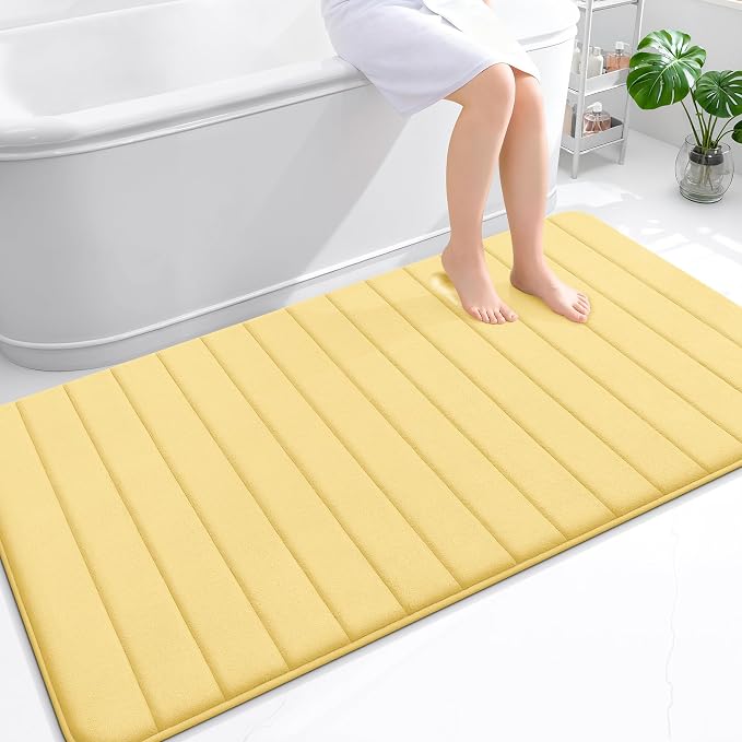 OLANLY Memory Foam Bath Mat 59x35, Super Soft Absorbent Bathroom Rugs, Quick Dry, Machine Washable Shower Floor Rugs, Bathmat Carpet, Bathroom Home Decor Accessories, Yellow