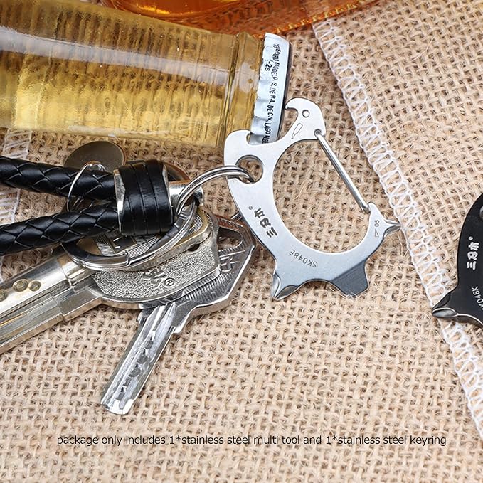Sanrenmu Pry Bar Bottle Opener Keychain Multi Tool Stainless Steel with Flat/Cross Screwdriver Clip Lanyard Hole Functions for Everyday Carry (Black)