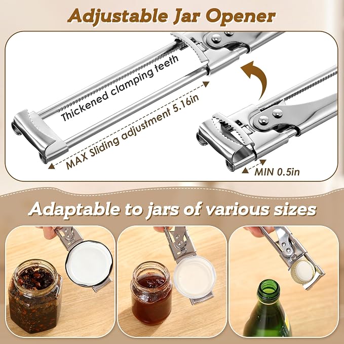 3 Pack Jar Opener, Jar Openers for Seniors with 2 Keychain Bottle Beer Opening, Adjustable Stainless Steel Can Open With Gripper Pad. Kitchen Gadgets for Party, Holiday, Easy for Kid, Seniors