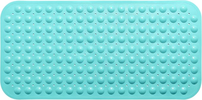 Large Non-Slip Bathtub & Shower Mat 31 inch x16 inch (Smooth/Non-Textured Tubs Only) Safe, Clean, Machine-Washable, Superior Grip&Drainage, Vinyl, Opaque Turquoise/Green-Blue, Medium